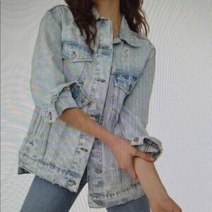 We The Free Destroyed Long & Lean Trucker Oversized Y2K Slouchy Acid Wash Jacket